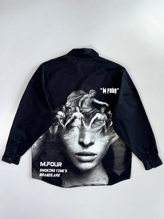 M.Four Smoking Time’s Renaissance Graphic Button-Up Shirt Black (XL/2Xl)
