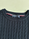 Tommy Hilfiger Navy Cable Knit Sweater with Striped Hem (XL)