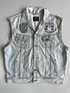 Lee Vintage Light Wash Patched Denim Biker Vest (XL)