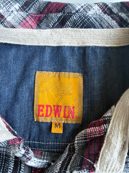 Edwin Blue Trail Plaid Flannel Shirt with Denim Sleeves (M)