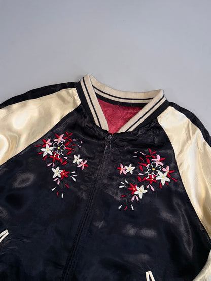 ZReversible Japanese Floral Fully Embroidery Satin Bomber RARE (S/M)