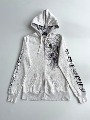 Harley-Davidson Tattoo Dagger Heart Zip Hoodie – Y2K Grey Script(S)