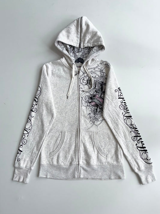 Harley-Davidson Tattoo Dagger Heart Zip Hoodie – Y2K Grey Script(S)