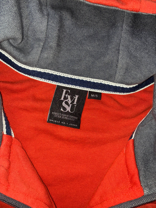Evisu Jeans Rust Orange Full-Zip Hoodie – Denim-Lined Hood (S)