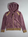 Y2K Acid Wash Velour Zip Hoodie – Dusty Pink/Gold (S)