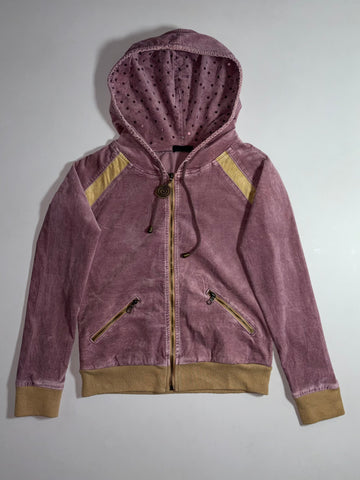 Y2K Acid Wash Velour Zip Hoodie – Dusty Pink/Gold (S)