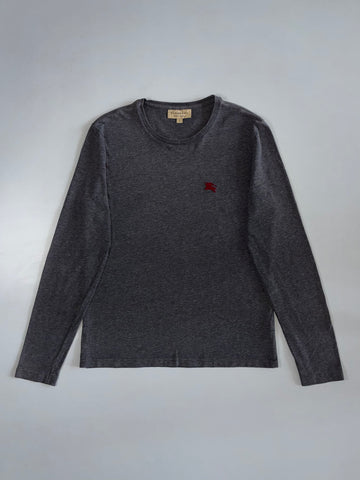 Burberry London Charcoal Long-Sleeve Tee  Red Equestrian Knight Logo (M)