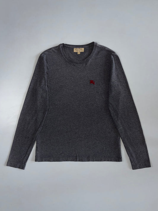 Burberry London Charcoal Long-Sleeve Tee  Red Equestrian Knight Logo (M)
