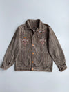 Vintage Knockout Jeans | Heavy Embroidered Eagle Crown Denim Jacket | Grey Wash (L/XL)