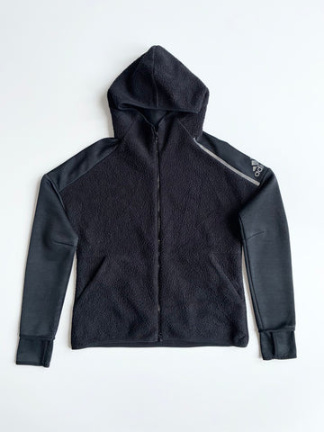 Adidas Sherpa Fleece Hooded Zip-Up Jacket – Black (S)