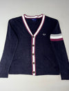 Fred Perry Tipped Cotton Pique V-Neck Cardigan  Navy/Maroon (M)