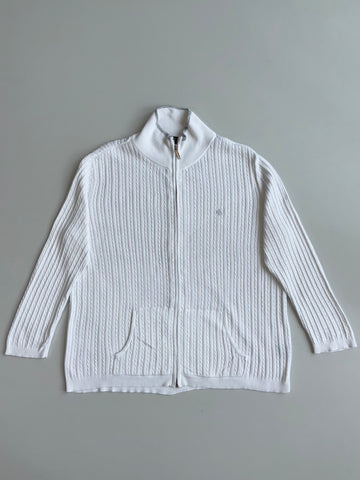 Lauren Ralph Lauren White Cable Knit Zip-Up Sweater woman’s(Size XL)
