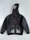 Lurking Class by Sketchy Tank | Spiderweb Print Zip-Up Hooded Work Jacket (M/L)