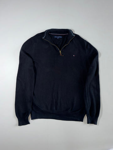 Tommy Hilfiger Black Quarter-Zip Knit Sweater (XL)