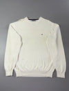 Tommy Hilfiger Chest Stripe Quarter-Zip Knit Sweater – Heather Grey/Navy (L)