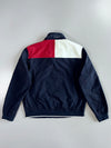 Tommy Hilfiger Water Wind Resistant Flag Patch Navy Red White Colorblock Mesh-Lined Full-Zip Windbreaker Jacket (L/Xl)