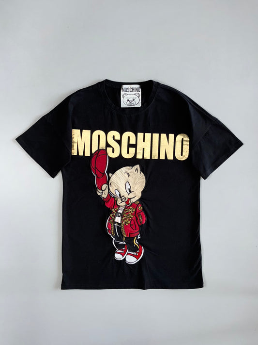 Moschino Couture Porky Pig Gold Foil Logo Embroidered Tee
Black Made in Italy 2018 (M)
