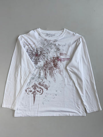 Y2K Redemption Eagle Embroidered Graphic Long Sleeve Tee White (XL)