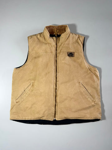 Old Mill Vintage Canvas Work Vest — Tan/Khaki Fleece Lined (XL)