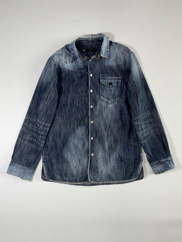 Dsquared2 Distressed Paint Splatter Denim Shirt – Made in Italy (50)(S)