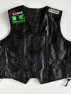 Vintage Black Leather Biker Vest – Kawasaki Patch, Side Lace-Up (L)