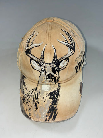 Buckwear Whitetail Deer “Predator” Hunting Cap – Beige Camo, Distressed Details (Adjustable)