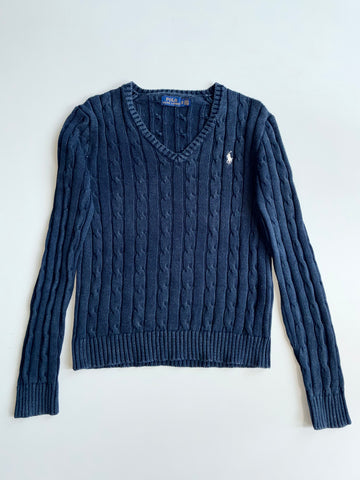 Polo Ralph Lauren Cable Knit V-Neck Sweater – Navy (XS)