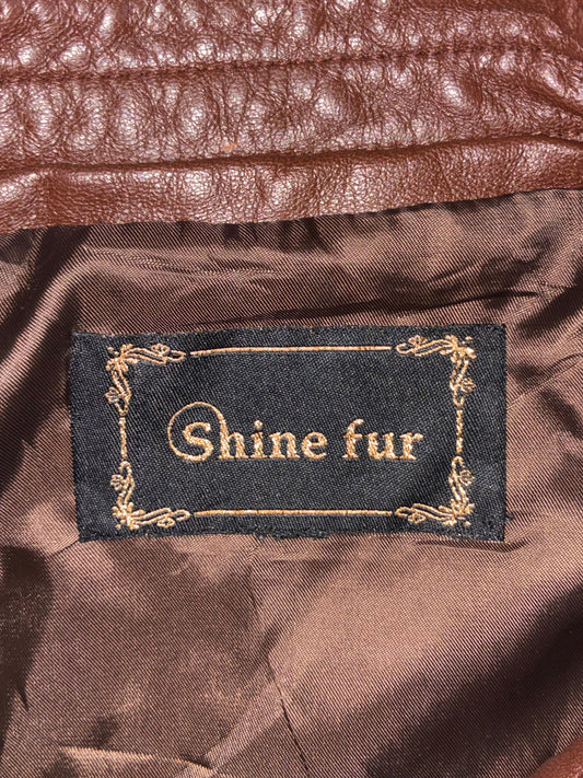 Shine Fur Brown Leather Zip-Up Jacket Classic Stand-Collar Leather Jacket (L)