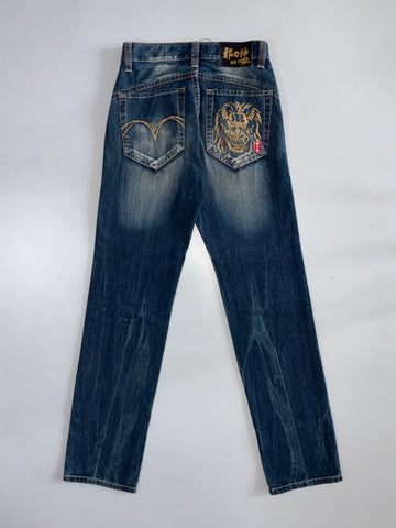 Big Group Jeans | Japanese Tiger Embroidered Straight Jeans | Dark Indigo (W:28|L:43)