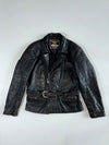 United Leather Vintage Black Belted Moto Biker Jacket (XL)