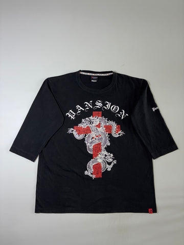 Pansion Dragon Cross Gothic Oversized 3/4 Sleeve Tee – Black (3XL/4XL)