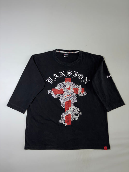 Pansion Dragon Cross Gothic Oversized 3/4 Sleeve Tee – Black (3XL/4XL)