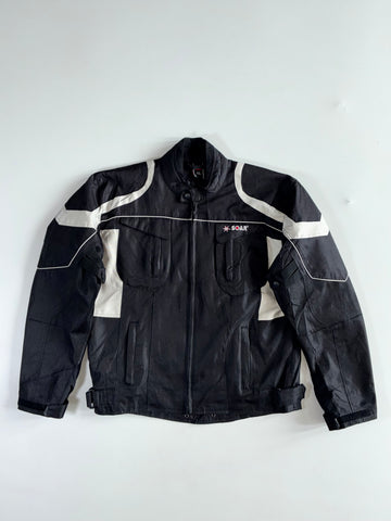 Vintage Soar Black & White Panel Moto Racing Jacket (XL)