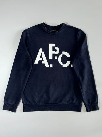 A.P.C. Rue Madame Paris Big Logo Crewneck Sweatshirt Navy Men’s (L)