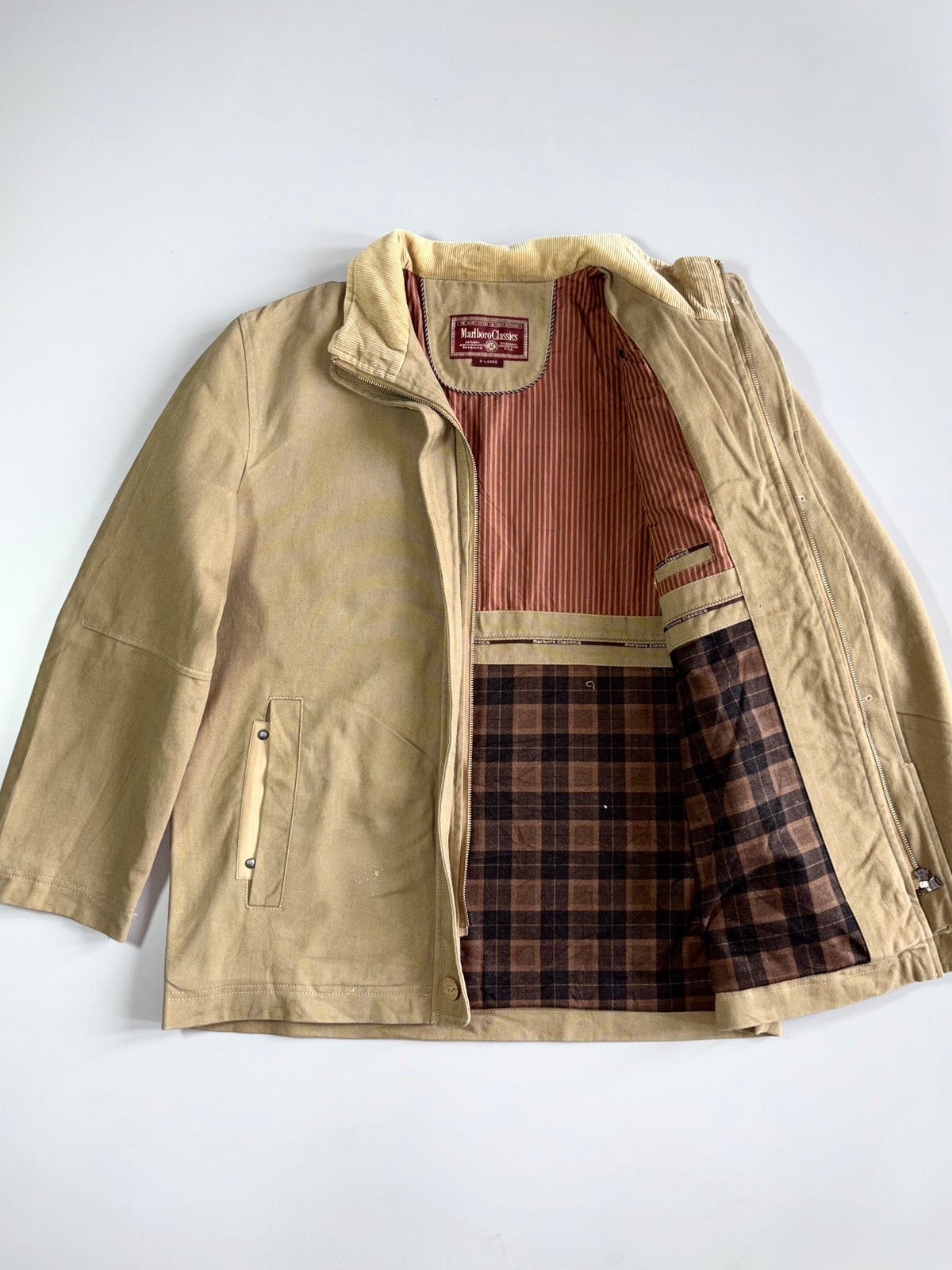 Vintage Marlboro Classics Canvas Jacket Khaki Corduroy Collar 