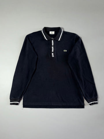 Lacoste Black Long Sleeve Polo – White Tipped Collar | (M)