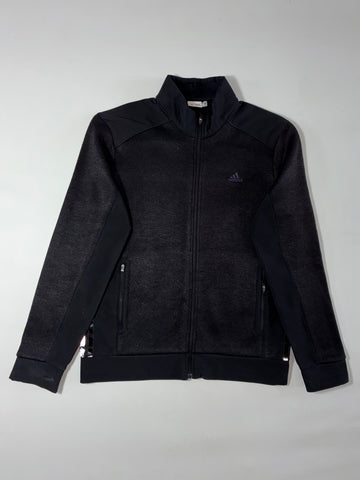 Adidas Full-Zip Track Jacket Textured Knit Stand Collar – Black (M)