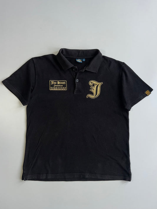 Jizo Street Freedom “Master Jizo” Rhinestone Embroidered Polo Shirt Black & Gold (L)