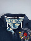 Big Train Japanese Graphic Polo Shirt | Oni Demon Wave Print | Navy (M)