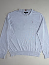Tommy Hilfiger Light Blue-Grey Crewneck Cotton Knit Sweater (XL)