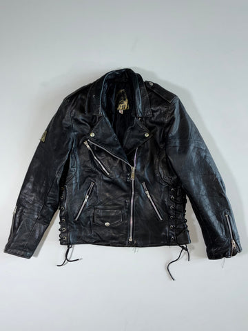 Vintage Kito Lace-Up Black Leather Biker Jacket (S)