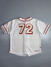 Ecko Unltd “All Crews Major” Pinstripe Baseball Jersey | Vintage Y2K Streetwear | White/Red (2XL)