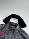 Vintage Mon Lup Black Leather Fur Collar Bomber Jacket (L)