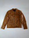 Saki Sweden Tan Leather Moto Jacket Café Racer Style Leather Jacket, (L)