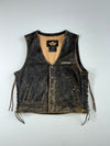 Harley-Davidson Distressed Black Leather Biker Vest with Side Lacing (L)
