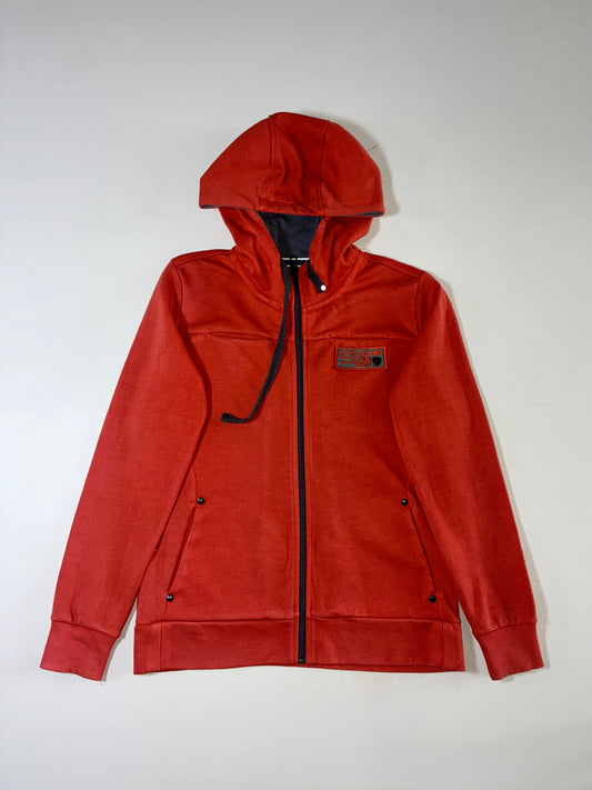 Evisu Jeans Rust Orange Full-Zip Hoodie – Denim-Lined Hood (S)