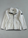 National Geographic White Sherpa Fleece Zip Jacket – Black Trim – Sleeve Patch (S)