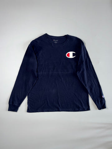 Champion Big C Logo Long Sleeve Crewneck T-Shirt — Navy (Size XL)