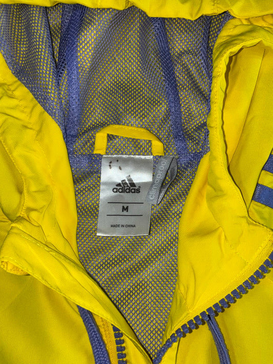 Adidas Yellow Striped Hooded Windbreaker (S)