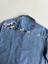 Edo Katsu Indigo Blue Check Embroidered Wave Short Sleeve Shirt – (M)
